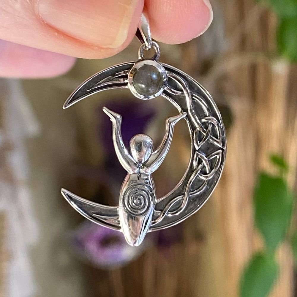 Celtic Moon Goddess Labradorite Sterling Silver Pendant
